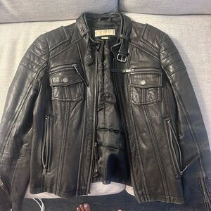 Michael Kors Black Leather Military Jacket